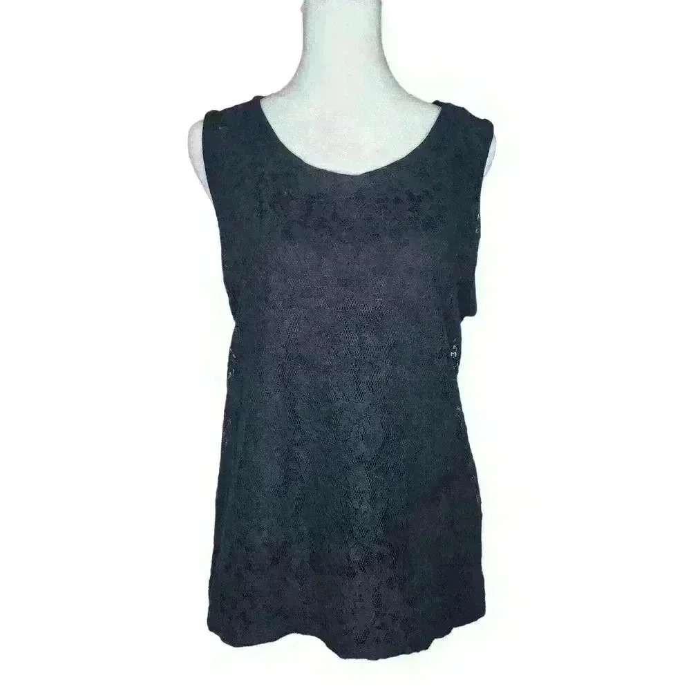 Talbots women's black lace sleeveless blouse size large